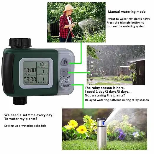 Automatic Watering System Water Timer Easy to Program Three Modes Automatic Sprinkler Rain Delayed Watering Manual Watering Outdoor Use by GreenHaven Gardens