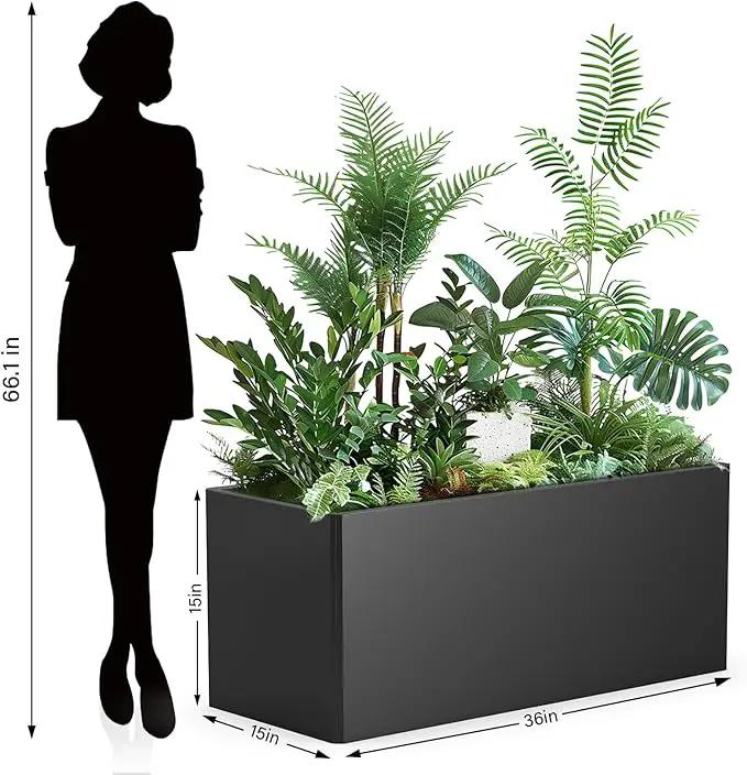 Rectangular Planter Box (36''L x 15''W x 15''H) Large Planter Box Outdoor, Metal Planters with 6 Drainage Holes for Commercial Residential Patio Deck and Backyard, Black by GreenHaven Gardens