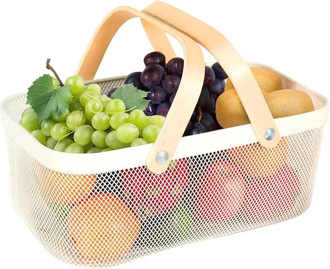 Garden Harvest Basket,Delicate Harvest Basket for Garden Vegetables,Practical Metal Mesh Wire Basket with Handle Suitable for Bathroom,Cabinet,Kitchen(White) by GreenHaven Gardens