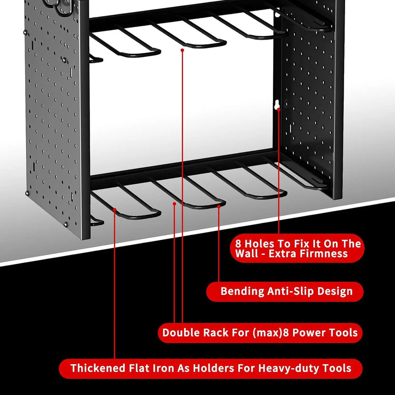KAFAHOM Power Tool Organizer, Large 8 Drill Holder Wall Mount with 2 Side Pegboards,5 Layer Heavy Duty Metal Tool Storage Rack, Tool Shelf for Garage Organization, Utility Battery Shelves - Red by GreenHaven Gardens