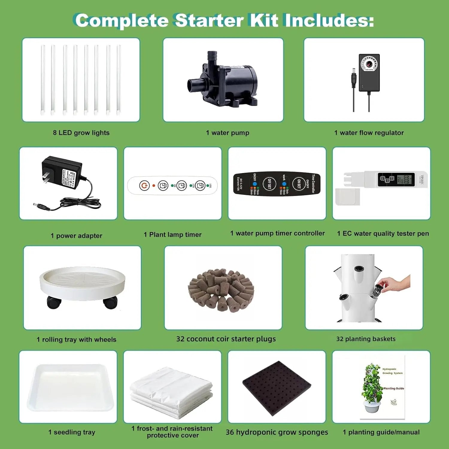 Hydroponic Growing System Kit with LED Grow Lights, Vertical Hydroponic Tower, Indoor Herb Garden, 32 Planting Pods,Lettuce Growing Garden by GreenHaven Gardens