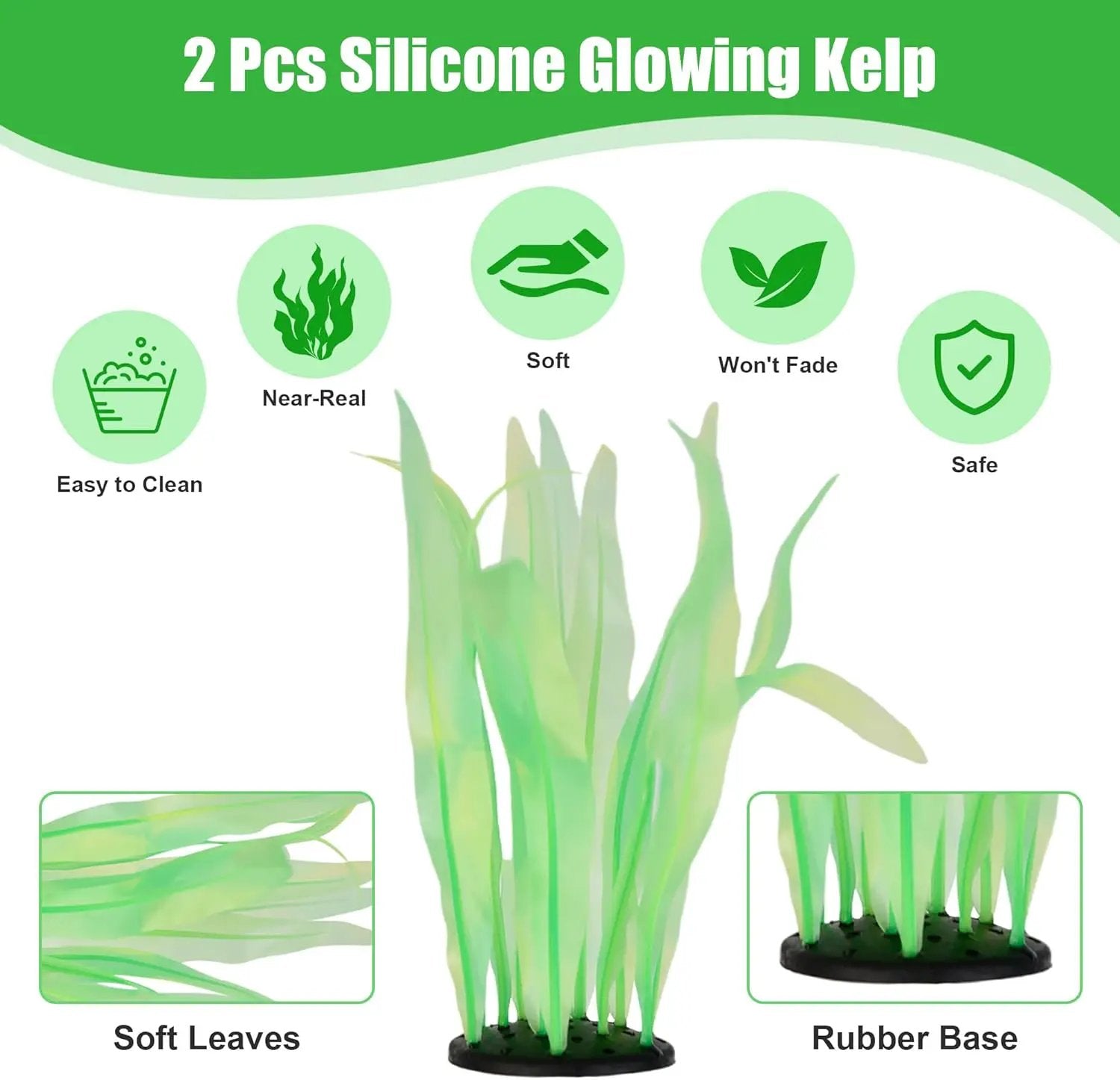 Kaiyuan Dynasty 2pc Artificial Fish Tank Plants Aquarium Decoration Plants Silicone Glowing Kelp Ornament Fish Tank Decor Aquarium Plant Aquatic Water Grass,7inch,Green by GreenHaven Gardens