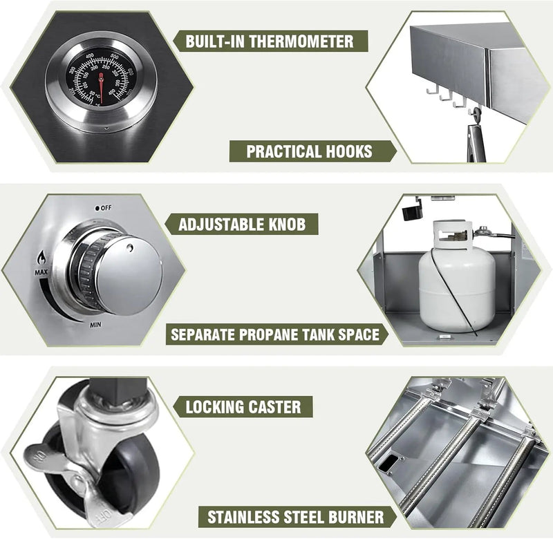 BESTFIRE 68,000 BTU 5+1 Burner Propane Grill - Stainless Steel BBQ with 647 sq in UPGRADED OIL-DRAIN Plates, Cast Iron Grates, Side Burner + FREE Food Clip for Outdoor Cooking by GreenHaven Gardens