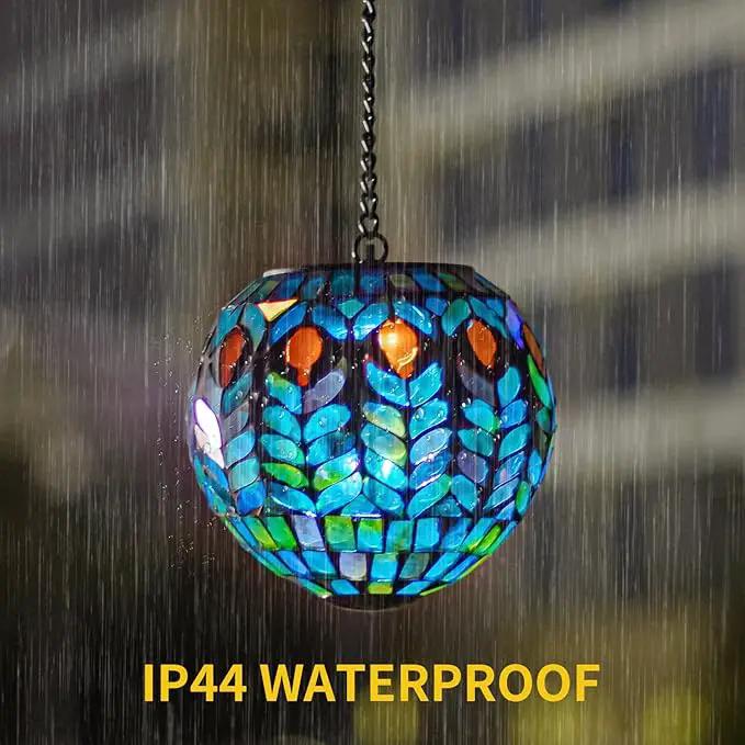 VCUTEKA Hanging Solar Lanterns Mosaic Solar Lights with Hook Up, Outdoor Garden Lights Decor for Yard Tree Fence Patio