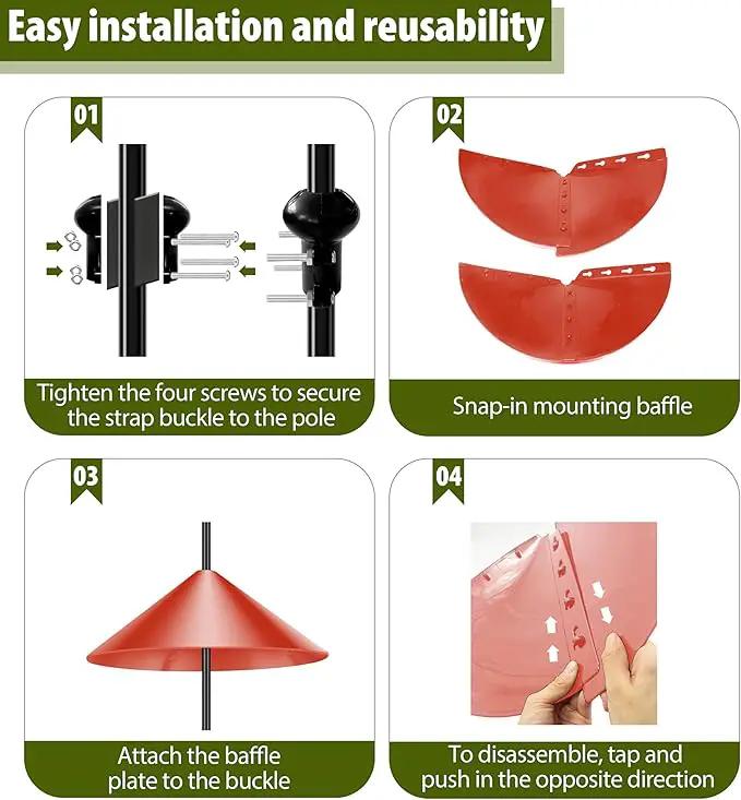 Squirrel Baffle for Bird Feeder Pole, 19-Inch Outdoor Bird Feeder Guard, Squirrel-Proof Birdhouse Baffles, Shepherd's Hook for Outside(Red) by GreenHaven Gardens