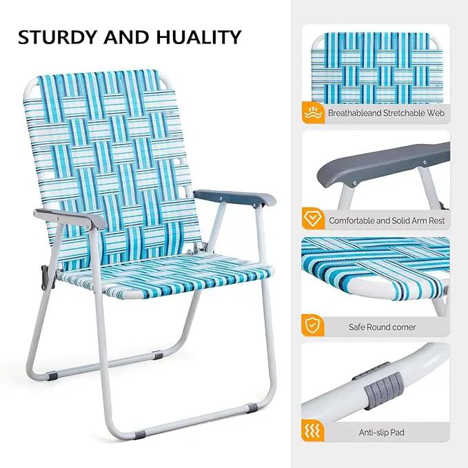VINGLI Patio Lawn Webbed Folding Chairs Outdoor Beach Portable Camping Chair for Yard, Garden (2, White & Blue, Oversized) by GreenHaven Gardens
