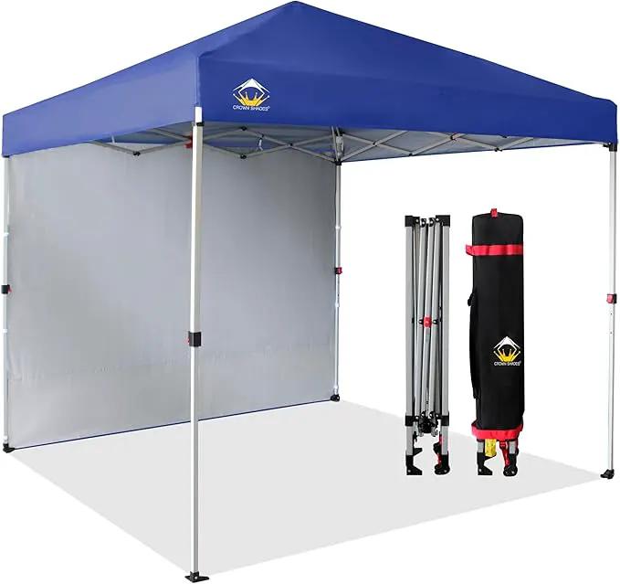 CROWN SHADES 8x8 Pop Up Canopy with 1 Side Wall - Beach Tent with One Push Setup - Outdoor Sun Shade for Events, Parties, Camping - Gazebo with STO-N-Go Cover Bag (Navy Blue) by GreenHaven Gardens