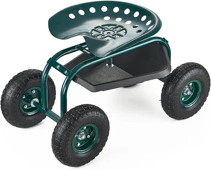 VEVOR Rolling Garden Cart with Swivel Seat, Heavy Duty Garden Seat with Storage Basket & Tool Tray, 300 lbs Weight Capacity, Outdoor Utility Gardening Stool Scooter for Lawn Yard Planting Weeding by GreenHaven Gardens