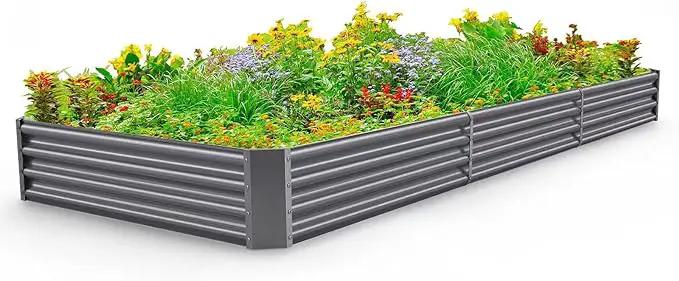 Land Guard 12×4×1ft Galvanized Raised Garden Bed Kit for Vegetables, Galvanized Super Large Metal Planter Raised Garden Boxes Outdoor(359 Gallon Capacity（Grey）… by GreenHaven Gardens