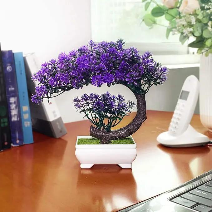 Small Artificial Plants Greenery Desktop Bonsai - Purple Plastic Fake Plants for Home Decor Indoor Bookshelf Office Desk Bathroom Room Decor, Tall 8.5" by GreenHaven Gardens