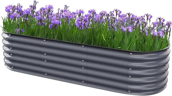 Oval Raised Garden Bed for Outdoors - 6.5X2X1.4 FT Galvanized Planter Raised Beds, Metal Planter Box for Vegetables,Flowers, Herbs, and Succulents(Deep Gery) by GreenHaven Gardens