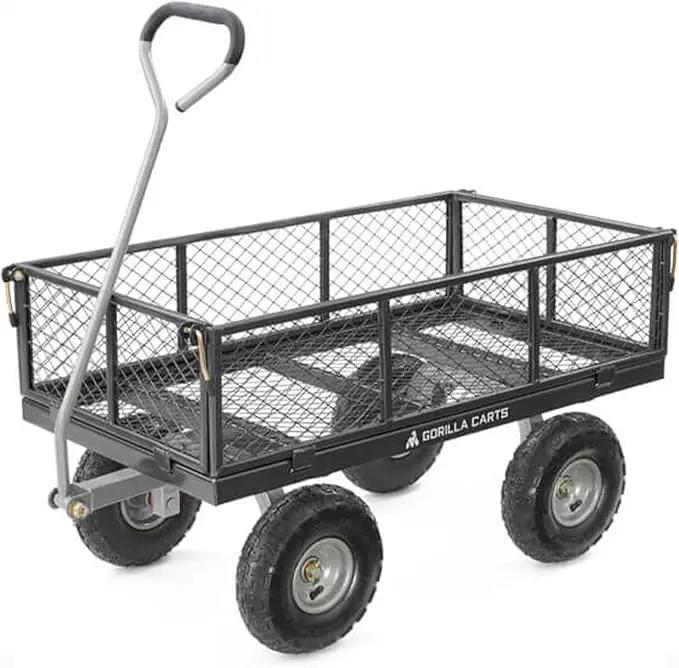 Gorilla Carts Steel Utility Cart, 4 Cu Ft Bed, 800 lb Load Capacity, Black – Heavy-Duty Outdoor Hauling Wagon with Removable Side Panels for Yard, Lawn, Garden or Landscaping by GreenHaven Gardens