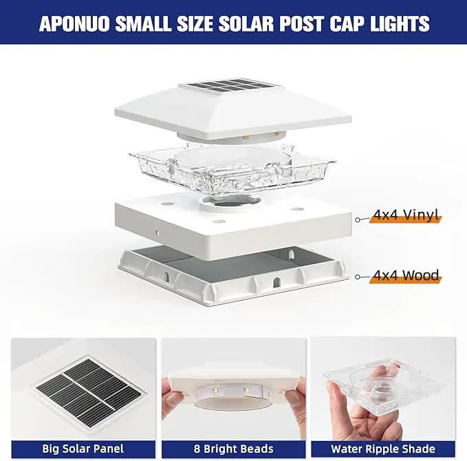 APONUO Solar Post Cap Lights for 4x4 Wood & Vinyl Posts, IP44 Waterproof Cool White LED 4x4 Post Solar Lights, Outdoor Garden Patio Yard Decor, 6 Pack (White) by GreenHaven Gardens