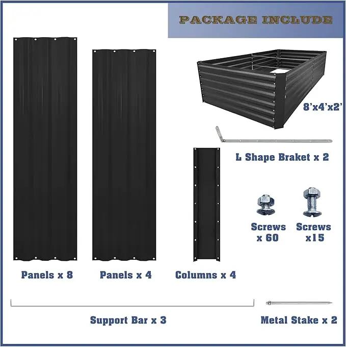 8x4x2FT Metal Raised Garden Bed Kit, Galvanized Outdoor Garden Bed Planter Box for Vegetables, Flowers, Herbs, Succulents and More, Black by GreenHaven Gardens
