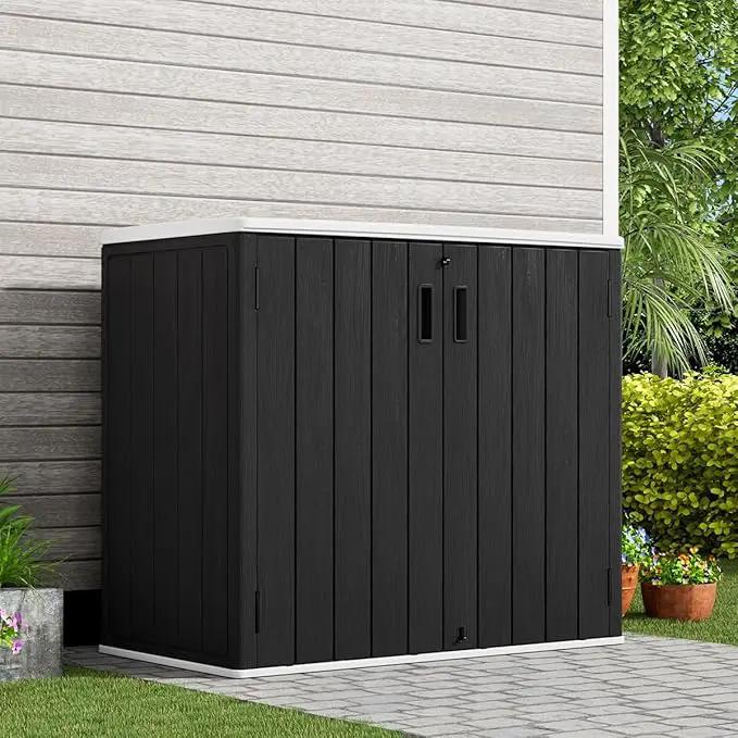 KINYING Outdoor Horizontal Storage Sheds,37 Cu.ft Outdoor Storage Cabinet Waterproof Resin Tool Storage Box for Lawn Mower,Garden Tools and Patio Furniture, Lockable (Black) by GreenHaven Gardens