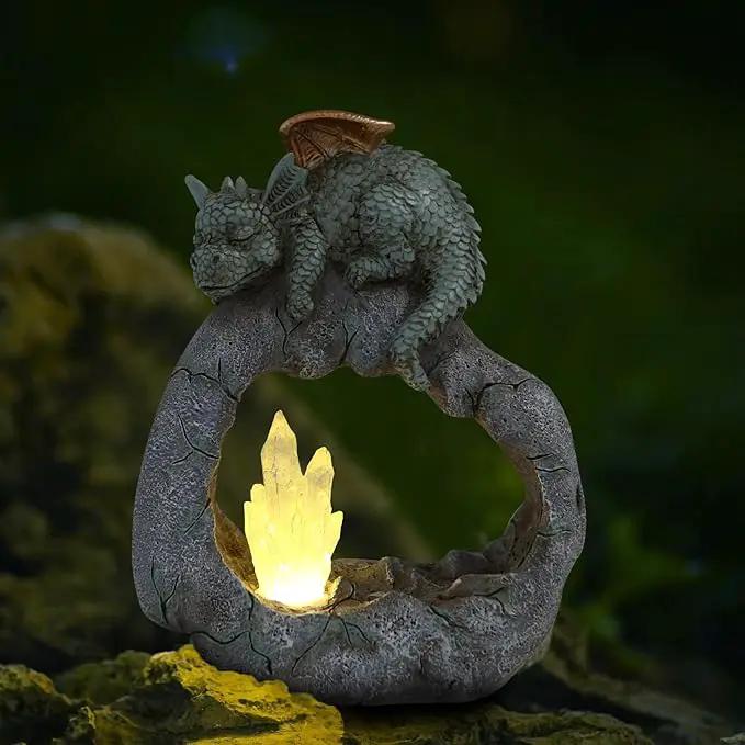 Solar Powered Dragon Statue ，Garden Decor with Crystal LED Lights Handmade Waterproof Resin Dinosaur Outdoor Patio Lawn Sculpture Perfect Christmas (Crystal Dragon) by GreenHaven Gardens