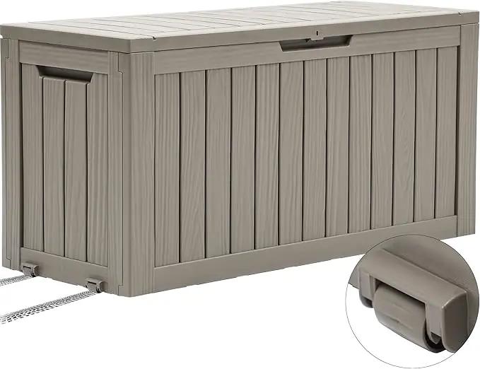 YITAHOME 72 Gallon Outdoor Resin Deck Box with Wheels, Pool Storage Box for Outdoor Cushions, Sports Equipment, Garden Tools, Light Brown by GreenHaven Gardens