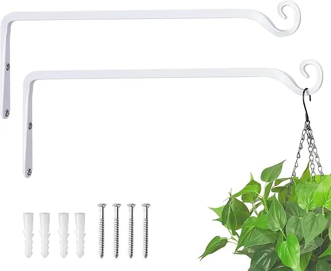 Kingsyard 2-Pack Wall Plant Hanger Outdoor - Heavy Duty Metal Hanging Bracket Hooks for Hanging Plant Bird Feeders Lanterns Wind Chimes Outdoor & Indoor, 15-Inch/White by GreenHaven Gardens