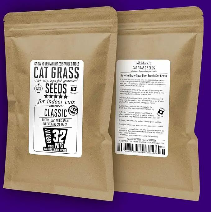 Cat Grass Seeds – Soft, Tasty Wheatgrass – Grows 32 Pots of Fresh Cat Grass for Indoor Cats & Kittens – Easy & Fast to Grow – Bulk Rescuer's Pack Grows 400 Square inches of Edible cat Grass Vitamunch by GreenHaven Gardens