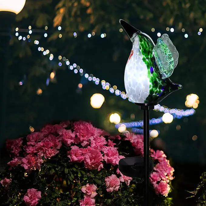 Afirst Decorative Solar Lights Outdoor Solar Hummingbird Stake Lights Hand Blown Glass Decorative Garden Pathway Light Outdoor Waterproof Glass Stakes Green by GreenHaven Gardens