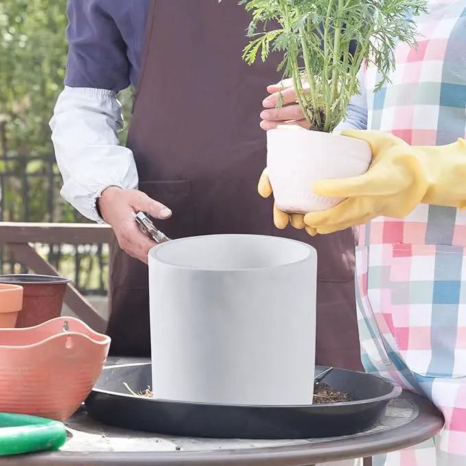 8 Inch Pot for Plants, Large Cement Planter with Drainage Hole, Mid-Century Modern Concrete Flower Pots for Home Decor, Office & Outdoor (White) by GreenHaven Gardens