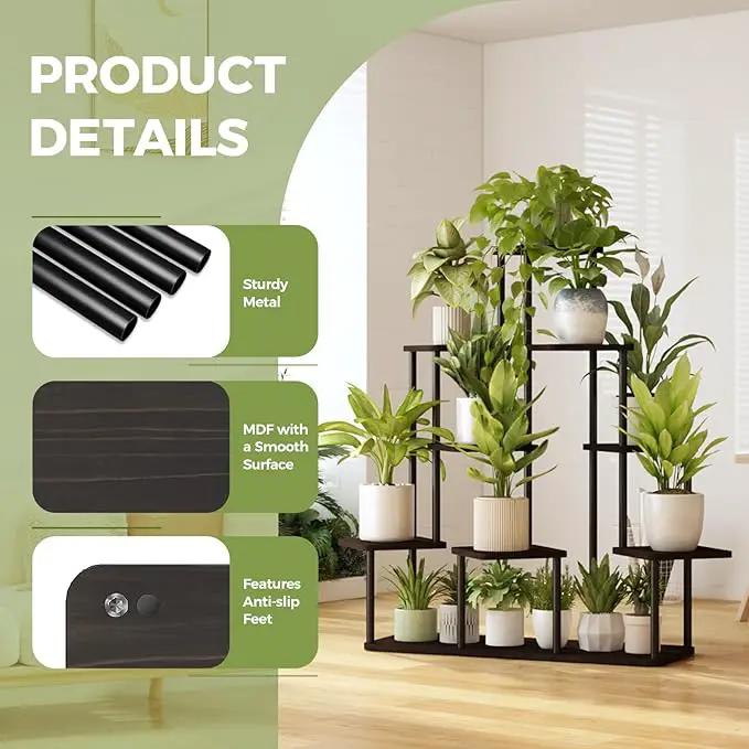 Bamworld Large Plant Stand Indoor, 9 Tier Tall Metal Plant Shelf for Multiple Plants, Tiered Flower Stand for Patio Garden Balcony Living Room Bedroom(Black) by GreenHaven Gardens