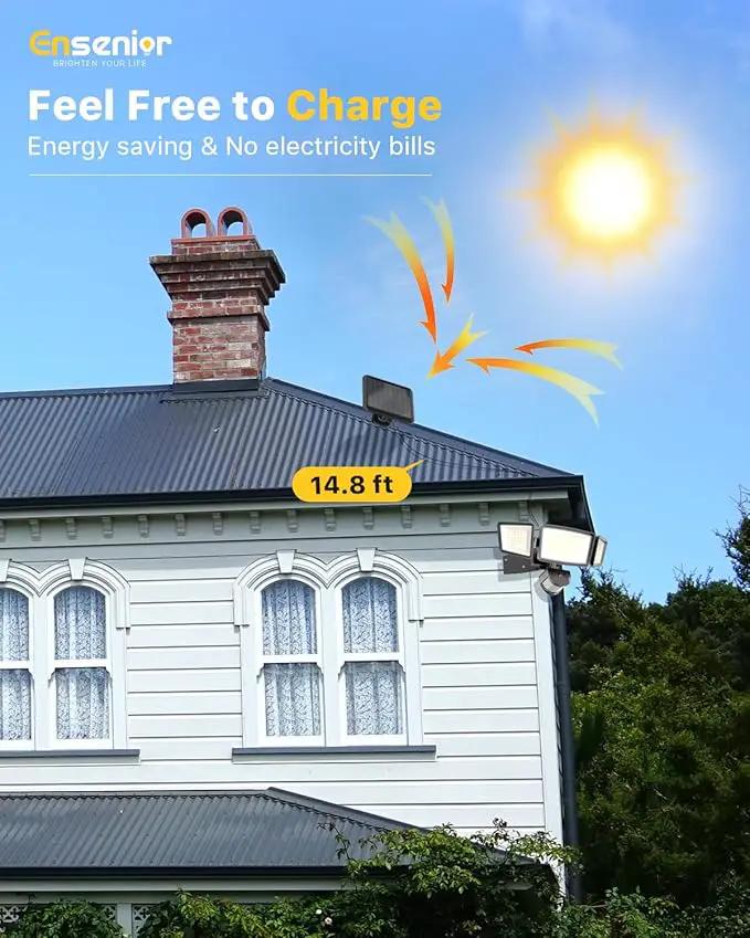 Ensenior 5 Motion Sensor Modes Solar Security Light, 1800LM 270° Wide Angle 3 Heads LED Flood Lights, IP65 Waterproof Wall Lights, Separate Solar Panel Remote Control Solar Lights Outdoor by GreenHaven Gardens