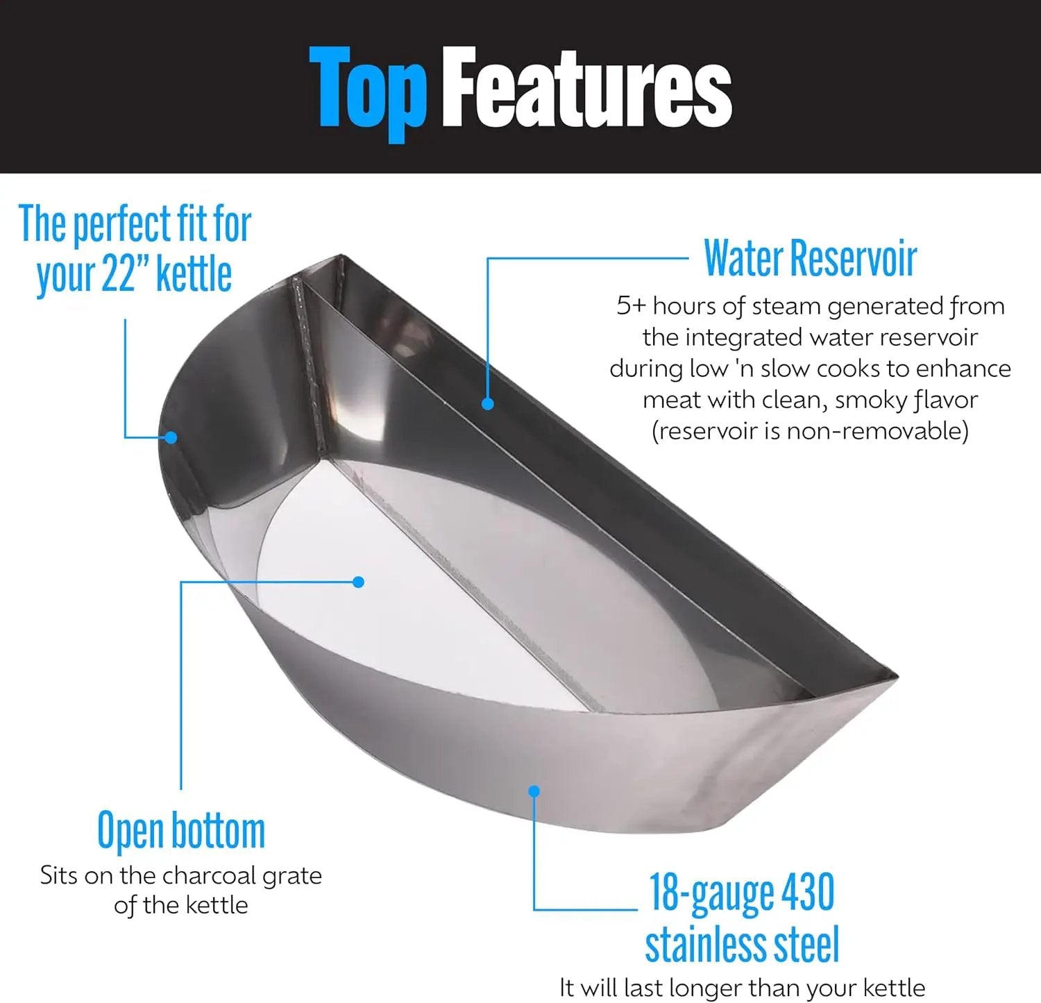 SnS Grills Patented Slow ‘N Sear Original Insert - Stainless Steel Charcoal Basket with Built-In Water Reservoir for Low ‘N Slow Smoking & Charcoal Grilling for Weber & Other Kettle Grills - 22 in by GreenHaven Gardens