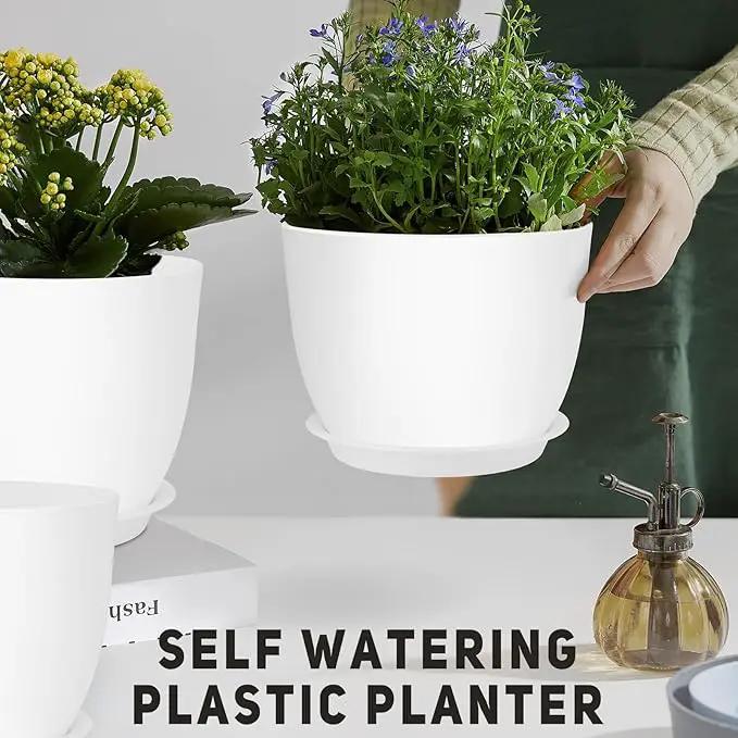 Plant Pots 12/10/9 inch Set of 3, Flower Pots with Multi Mesh Drainage Holes, Large Planters for Indoor Outdoor Garden Plants and Flowers. (White) by GreenHaven Gardens