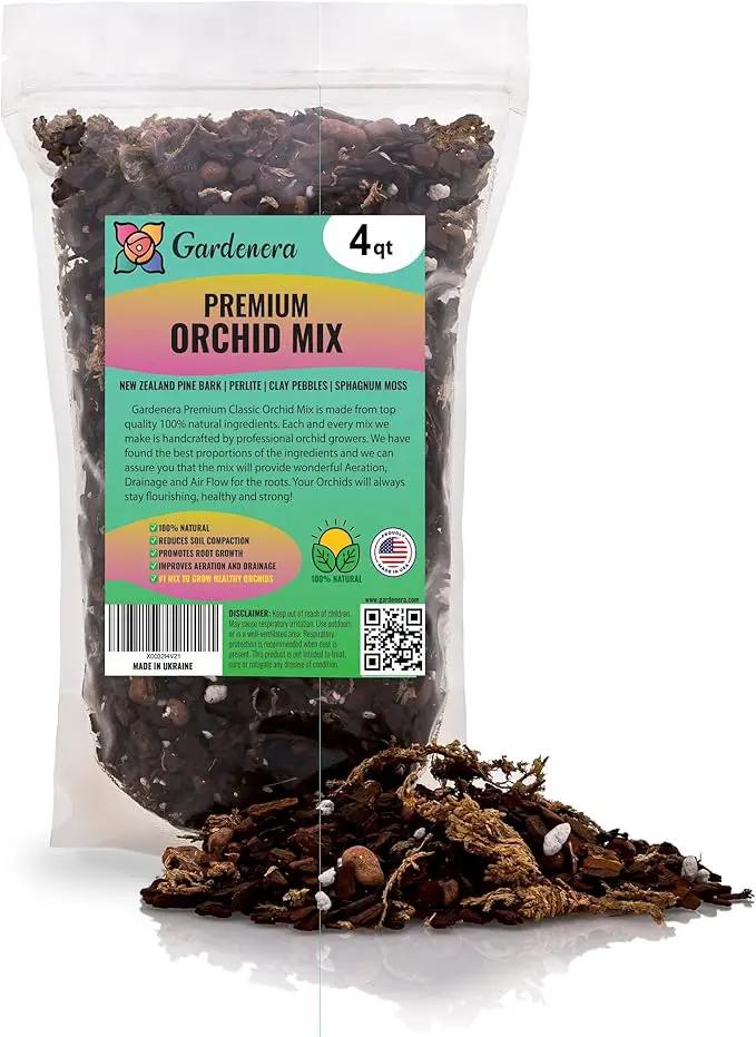 Premium Orchid Soil Mix by Gardenera - Hand Mixed New Zealand Pinus Radiata 100% Natural Potting Soil Bark Mix - for Phalaenopsis Orchid - 4 Quart - Made in USA by GreenHaven Gardens