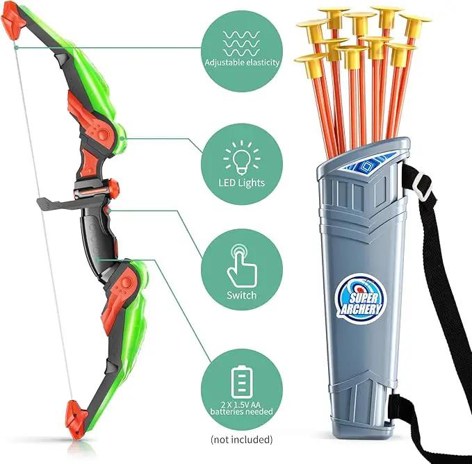 TEMI Bow and Arrow Set for Kids - Archery Toy Set - LED Light Up with Suction Cup Arrows, Target & Quiver, Indoor and Outdoor Toys for Children Boys Girls by GreenHaven Gardens