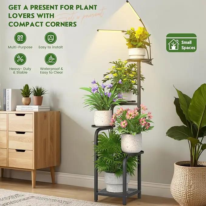 TOSKING 48" Tall Plant Stand with Grow Lights - 5-Tier Corner Plant Shelf with LED Full Spectrum Lights with Dimmer & Timer, Multi-Functional Corner Plant Stand for Home, Office, Balcony (Grow Light 5 Tier-Black) by GreenHaven Gardens