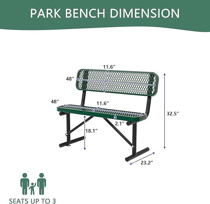 4/6/8 Feet Park Bench for Outside Heavy Duty Metal, Garden Benches Outdoor Bench with Backrest & Portable Frame, for Shopping Malls Stores Parks Patios Decks, Green by GreenHaven Gardens