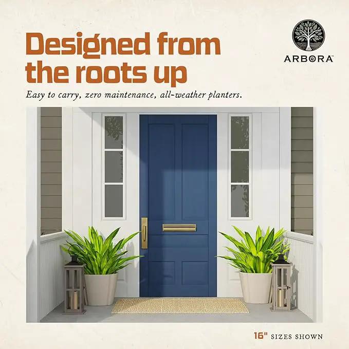 ARBORA 16" Monaco Square Polyresin Indoor and Outdoor Planter with Classic Cream Finish - Durable, Weatherproof, Lightweight, Large Plant Pot for Patio, Garden, Deck, Entryway by GreenHaven Gardens