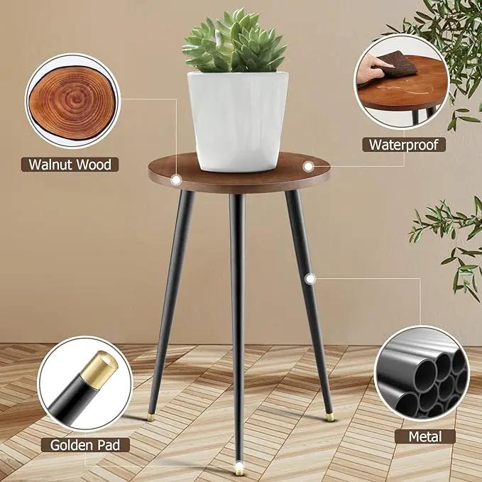 Tall Plant Stand Indoor, Mid Century Wood Plant Stand Plant Table for Flower Pots, Heavy Duty Metal Plant Holder, Modern Home Decor Small Round Side End Table (11.8"x20") by GreenHaven Gardens
