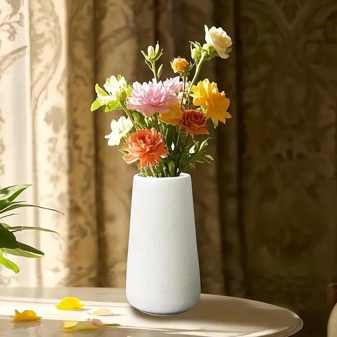 Simple Vase for Flowers Plants, Matte Vases for Modern Table Shelf Home Decor Wedding Boho Decor, 6" H Frosted Elegant Ceramic Vase for Pampas Grass Fluffy Stem Bouquet Lavender Flowers (White, 4) by GreenHaven Gardens