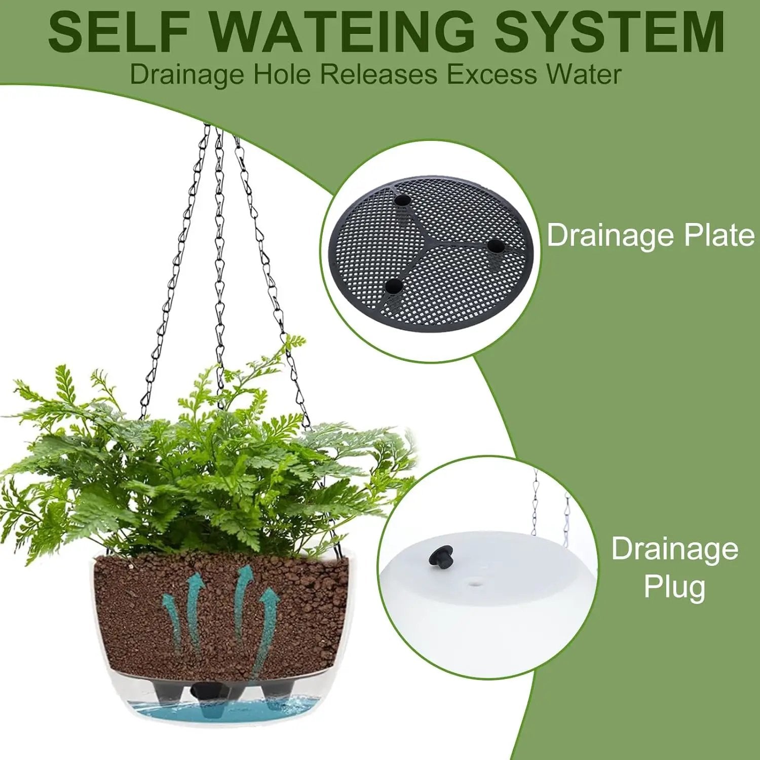 2 Packs Solar Hanging Basket Planters for Plants Outdoor, Self Watering Blue Flower Plants Pots with Solar Light Drainer for Balcony Patio Garden Outdoor Decoration by GreenHaven Gardens