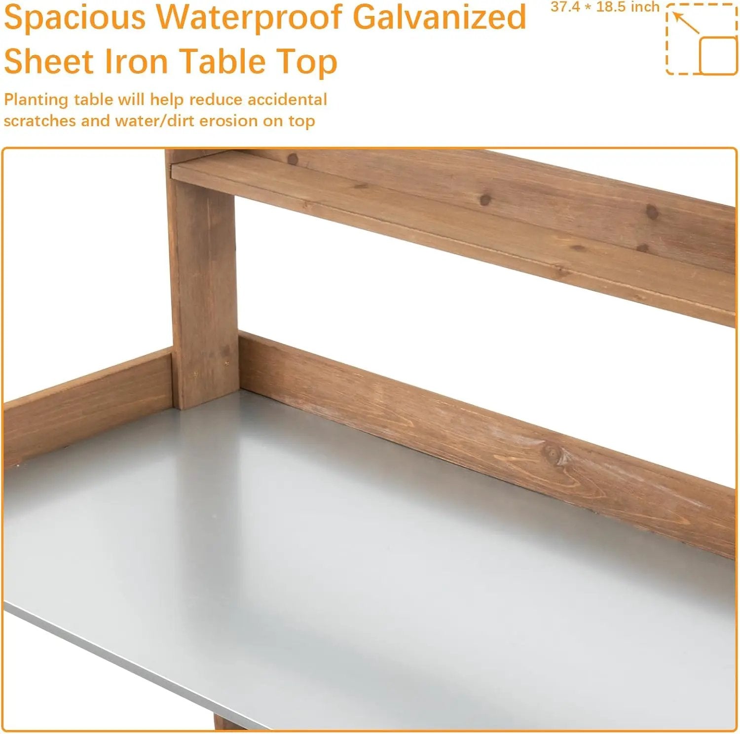 Folding Potting Bench Table,Outdoor Potting Bench Garden Wooden Potting Table,Fir Wood Workstation Planting Table with Galvanized Tabletop,2 Tier Storage Shelves,Top Shelf(Brown) by GreenHaven Gardens
