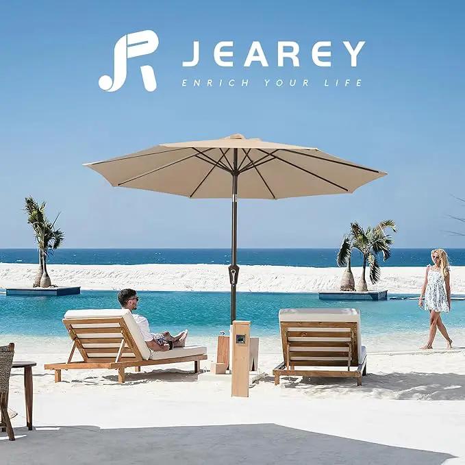 JEAREY 10FT Outdoor Patio Umbrella Outdoor Table Umbrella with Push Button Tilt and Crank, Market Umbrella 8 Sturdy Ribs UV Protection Waterproof for Pool, Garden (Beige) by GreenHaven Gardens