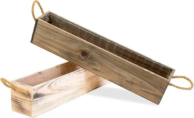 20" Rectangular Rustic Wood Planter with Handle and Plastic Liner l Rustic Whitewash l Country Style, Home and Wedding Decorations, Garden Ornaments (20x4 w Handle Set of 2, Whitewash) by GreenHaven Gardens