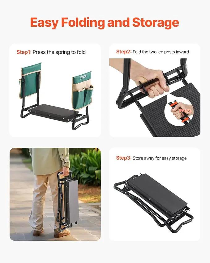 VEVOR Folding Garden Kneeler and Seat Heavy Duty, Widened 8" EVA Foam Pad, Portable Garden Stool with Tool Bags, Gardening Bench to Relieve Knee & Back Pain, Great Gifts for Seniors, Women, Parents by GreenHaven Gardens