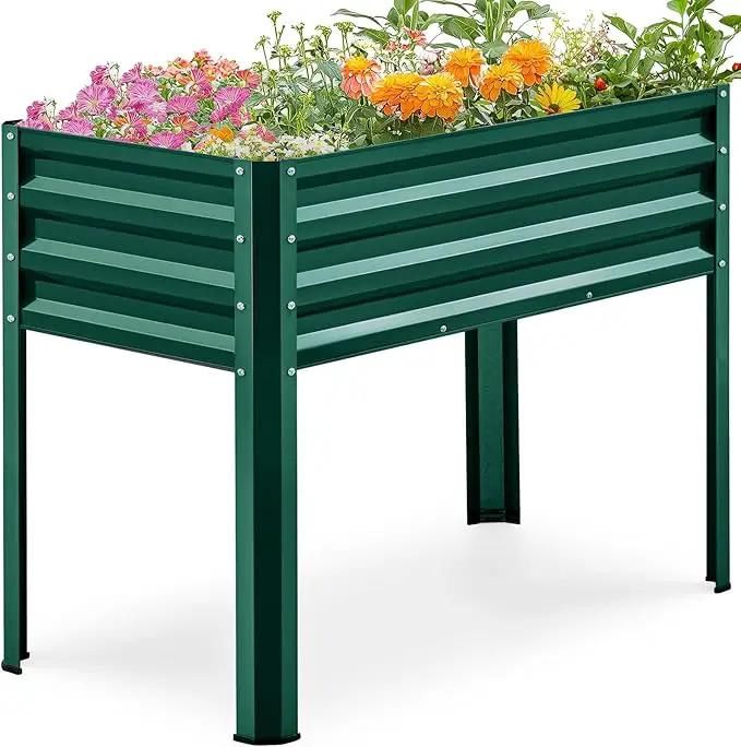 KING BIRD Raised Garden Bed with Legs Galvanized Elevated Planter Box for Backyard, Patio, Balcony, 33.9x17.7x31.5in, Green by GreenHaven Gardens