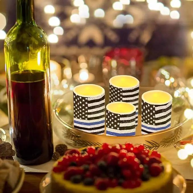Flameless LED Candles Electric Candles with Remote Timer Control Long Lasting Tealights Fake Candles Set of 4, for Independence Day Party Decoration for July Fourth, American Flag Blue by GreenHaven Gardens