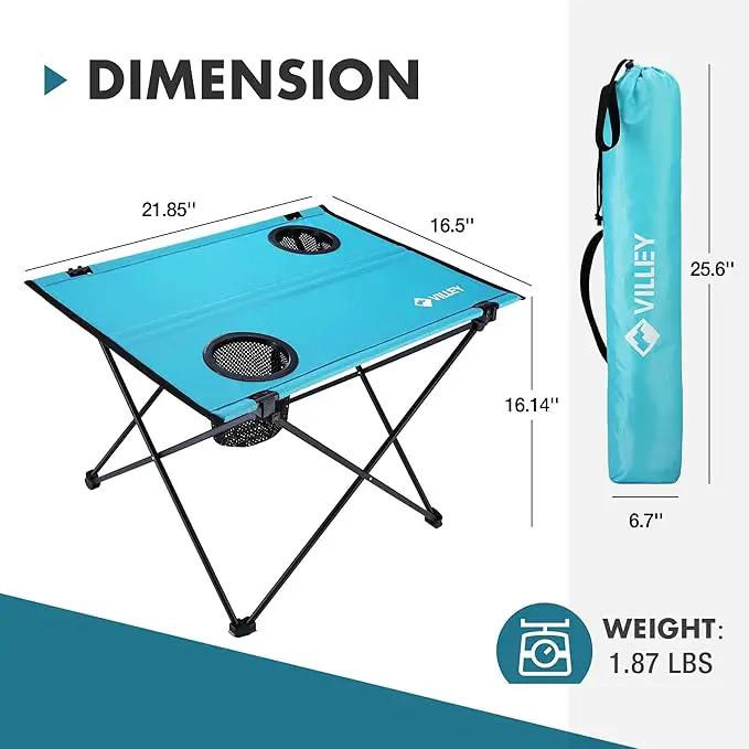 VILLEY Folding Camping Table, Lightweight Portable Beach Table with 2 Cup Holders & Carry Bag for Camping, Beach, Fishing, Travel, and Outdoor Activities (Small) by GreenHaven Gardens