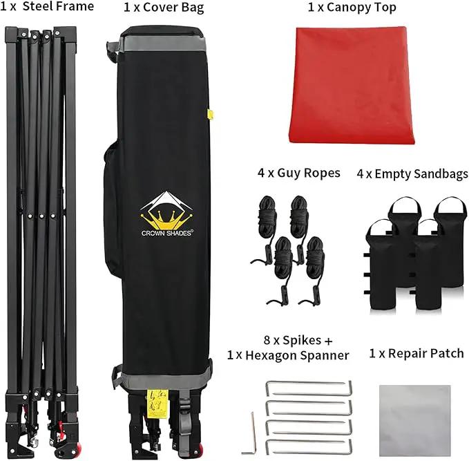 CROWN SHADES 10x10 Pop Up Canopy Tent - Patented Center Lock One Push Instant Outdoor Canopy Beach Tent with STO-N-Go Bag 8 Stakes & 4 Sand Bags，Red by GreenHaven Gardens