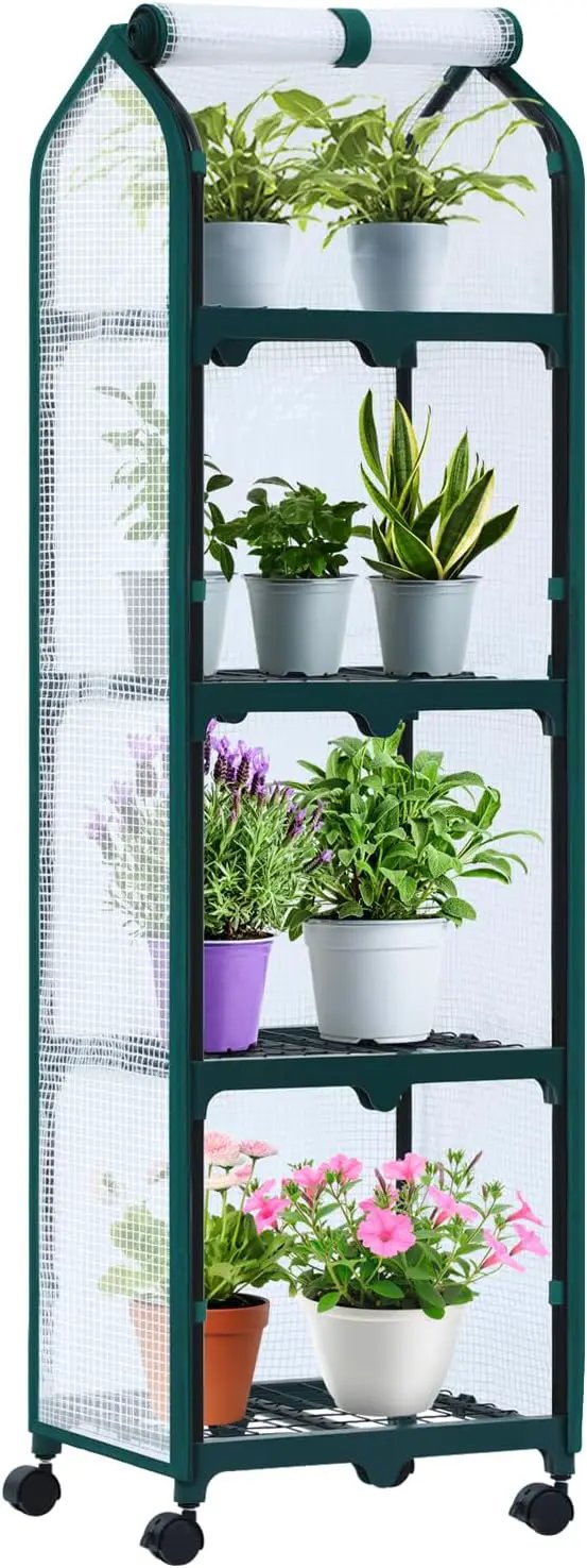 Ohuhu Mini Greenhouse for Indoor Outdoor, Small Plastic Plant Green House with Locking Wheels Portable Greenhouses with Durable Cover for Seedling,Ideal Gardening Gifts for Women Men White by GreenHaven Gardens