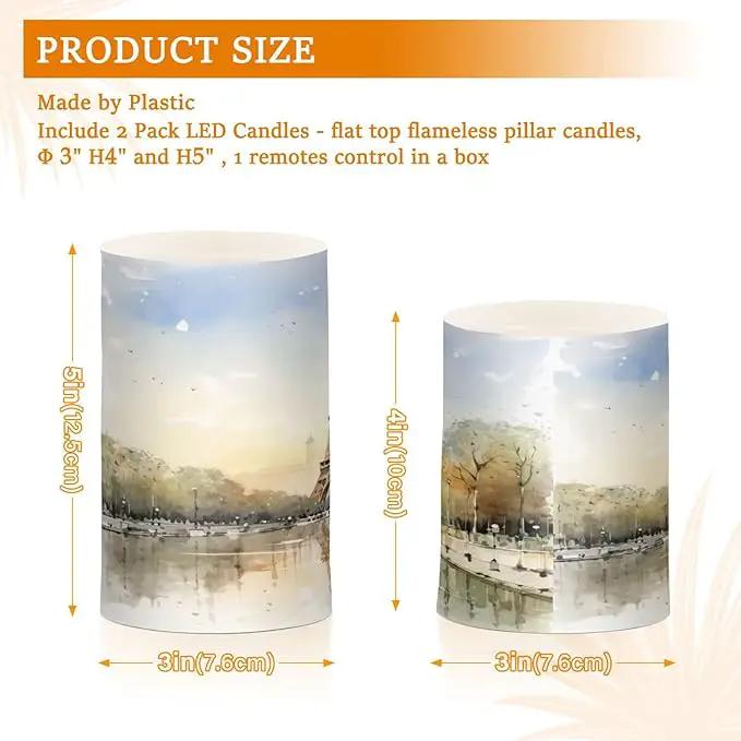 Flickering Flameless Candles, Eiffel Tower Lake LED Candles with Remote Timer, Set of 2 Battery Operated Candle for Valentine Wedding Birthday by GreenHaven Gardens