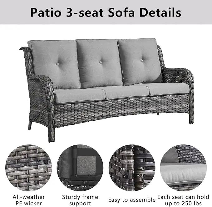Wicker Patio Furniture Sets - 13 Piece Outdoor Rattan Furniture Conversation Sets with 4 Swivel Rocker Chairs, 2 Rattan Sofas, Wicker Ottomans and Coffee Table, Mixed Grey/Grey by GreenHaven Gardens