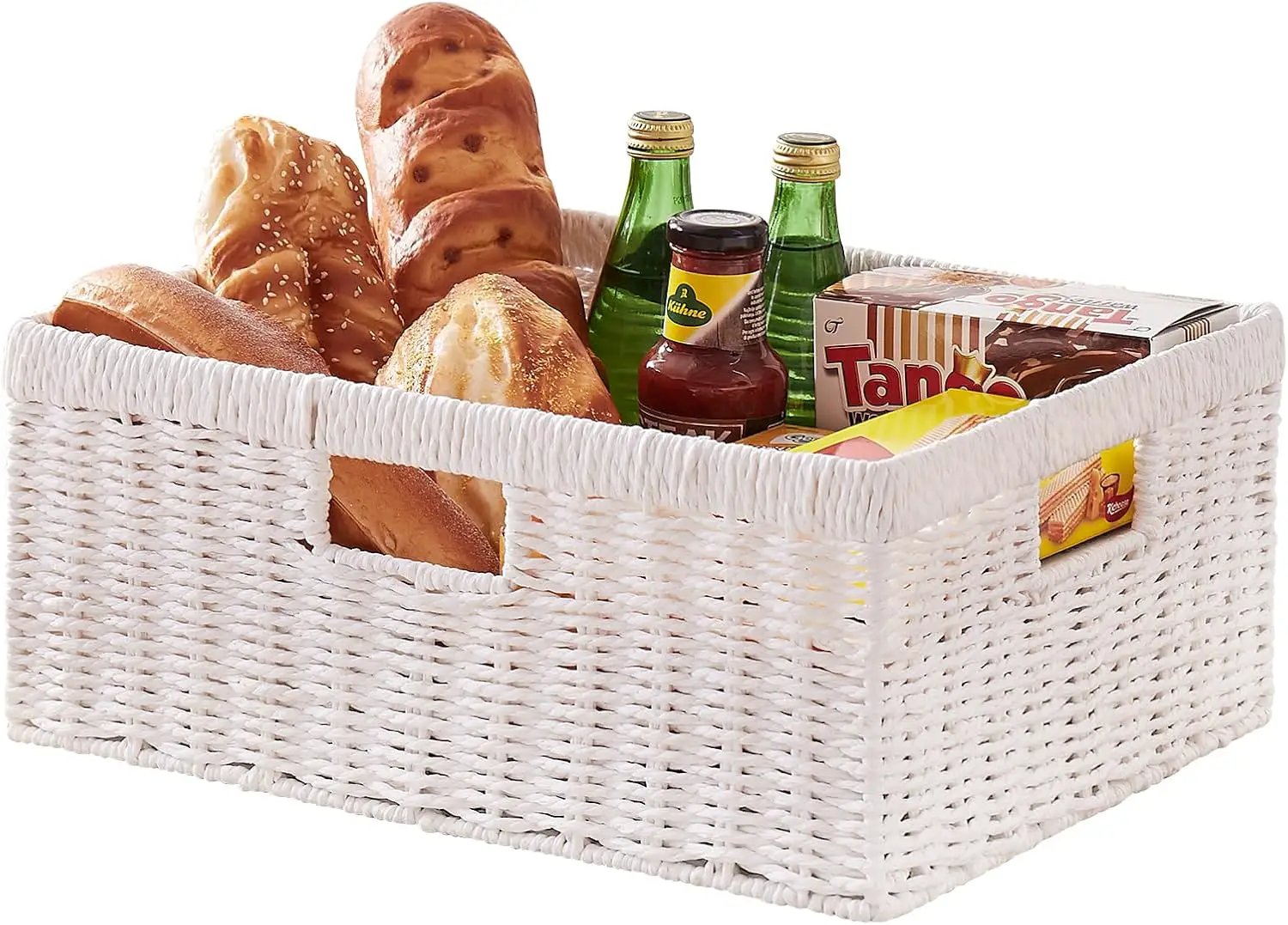 OIAHOMY Wicker Basket, Paper Shelf Basket with Built-in Handles, Rectangular Wicker Storage Bin for Pantry, Shelves, 1 Pack-White by GreenHaven Gardens