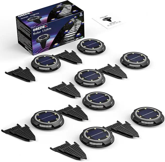 GREPRO Solar Ground Light, 12 Packs 10 LED Solar Outdoor Lights Waterproof for Outdoor Garden Light Solar IP65 Waterproof Warm White Garden Lights Solar for Lawn/Driveway/Walkway/Patio, Black by GreenHaven Gardens